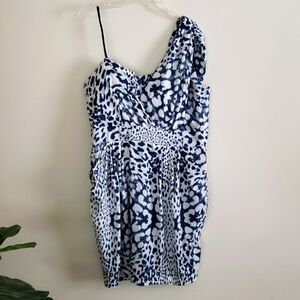 BCBG generation animal print one shoulder dress, pockets, special occasion.